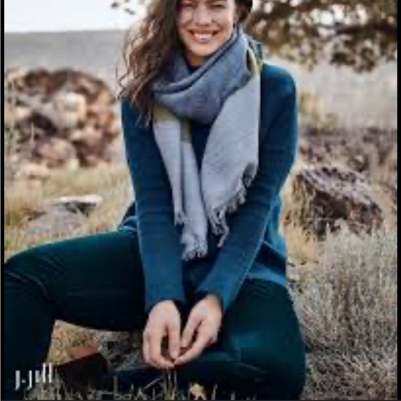 JJill V-Neck Sweater Long Sleeve Oversized Blue Ribbed sweatshirt Womens LP - Picture 2 of 9